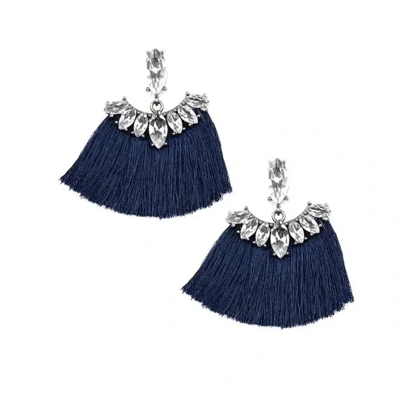 NWOT Dark Blue Fringe Earrings - Picture 2 of 5